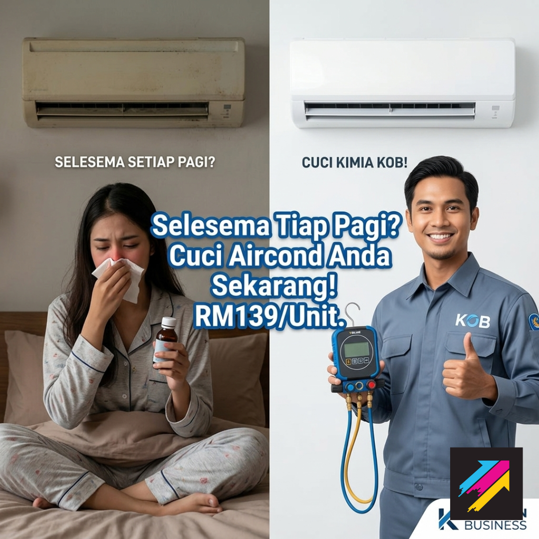Punca hidung tersumbat waktu pagi akibat bahaya aircond kotor dan penyelesaian cuci aircond oleh pakar K Option Business.