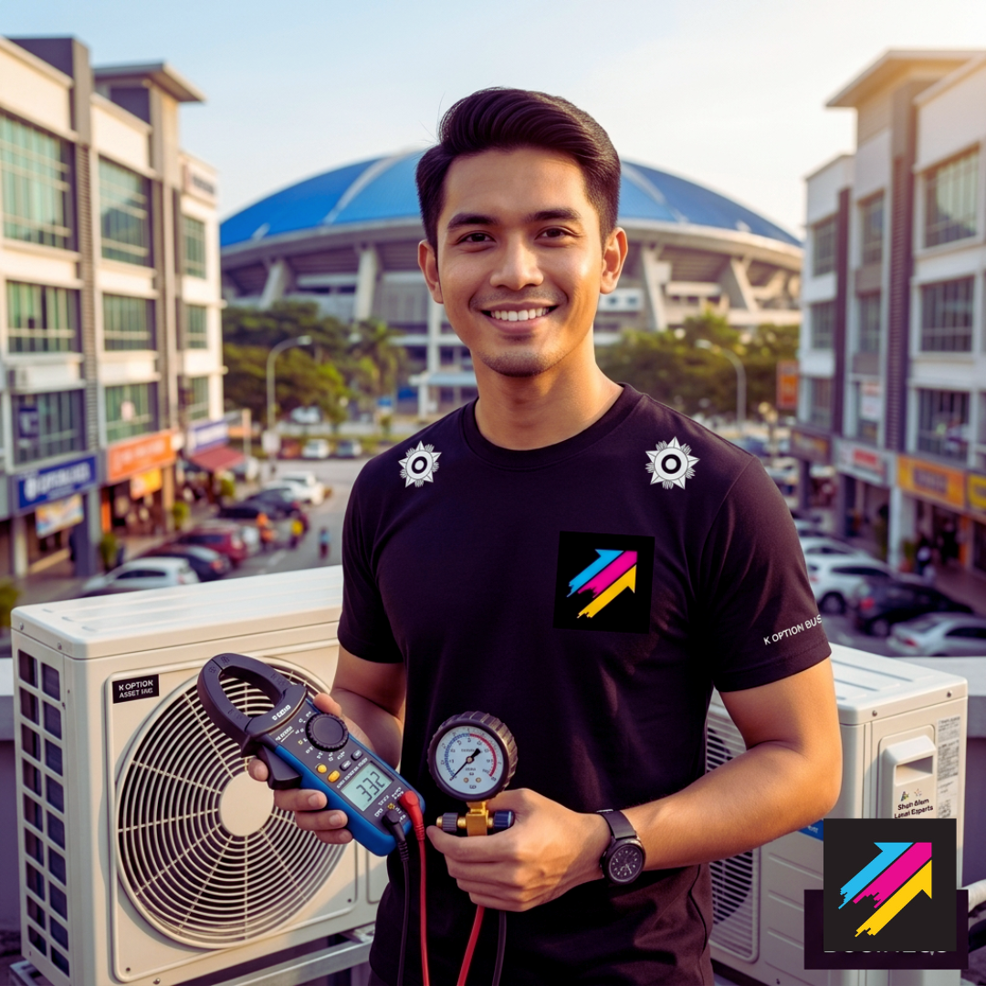 Juruteknik K Option sedang melakukan servis aircond Shah Alam di kawasan Seksyen 13