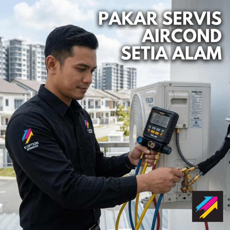 Technician K Option periksa bacaan gas servis aircond Setia Alam