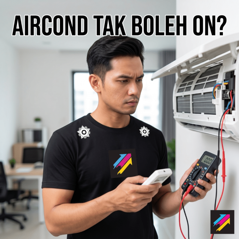 Juruteknik K Option sedang memeriksa punca aircond tak boleh on menggunakan multimeter.