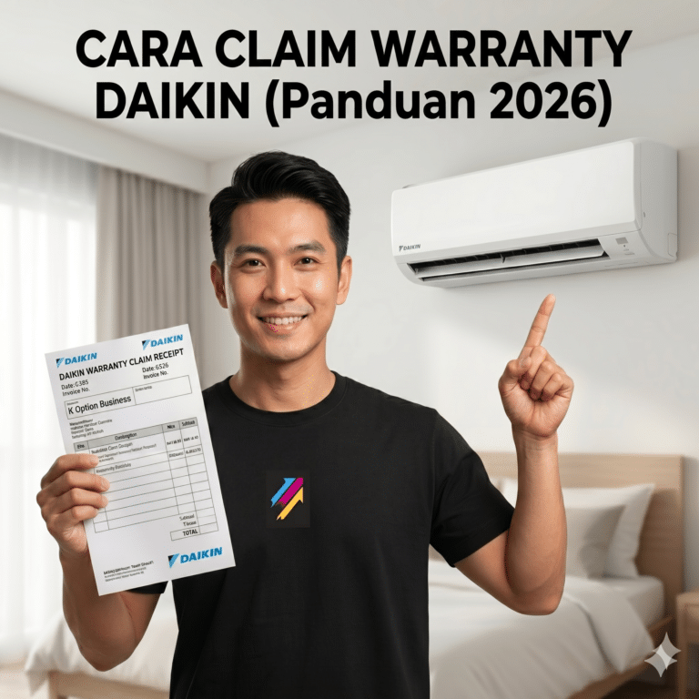 Panduan step-by-step cara claim warranty Daikin aircond oleh juruteknik K Option Business.