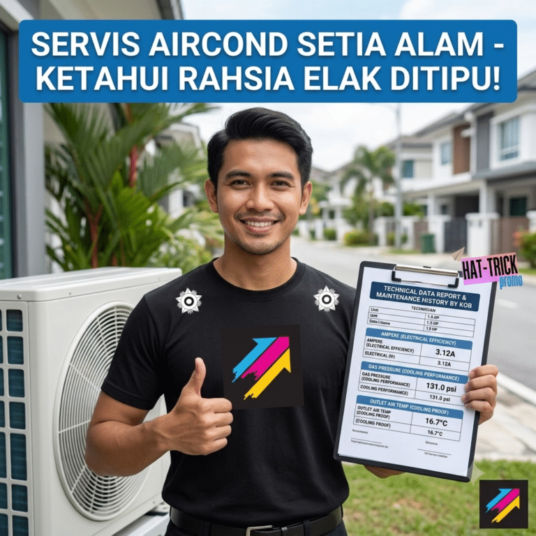 Juruteknik pakar K Option sedang melakukan servis aircond Setia Alam dan membaca tekanan gas.