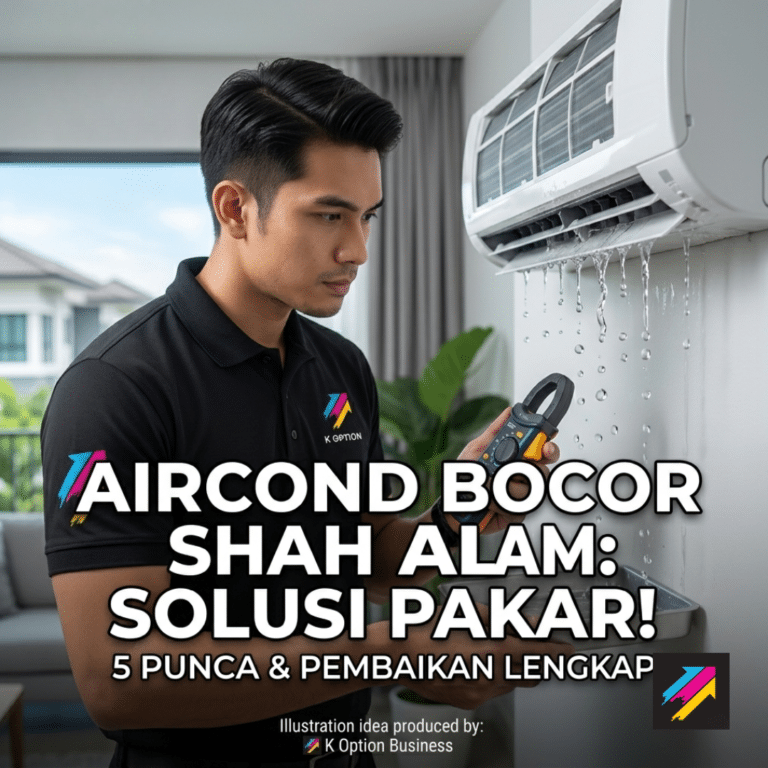 Juruteknik pakar K Option sedang membaiki masalah aircond bocor di sebuah rumah sekitar Shah Alam dan Lembah Klang.